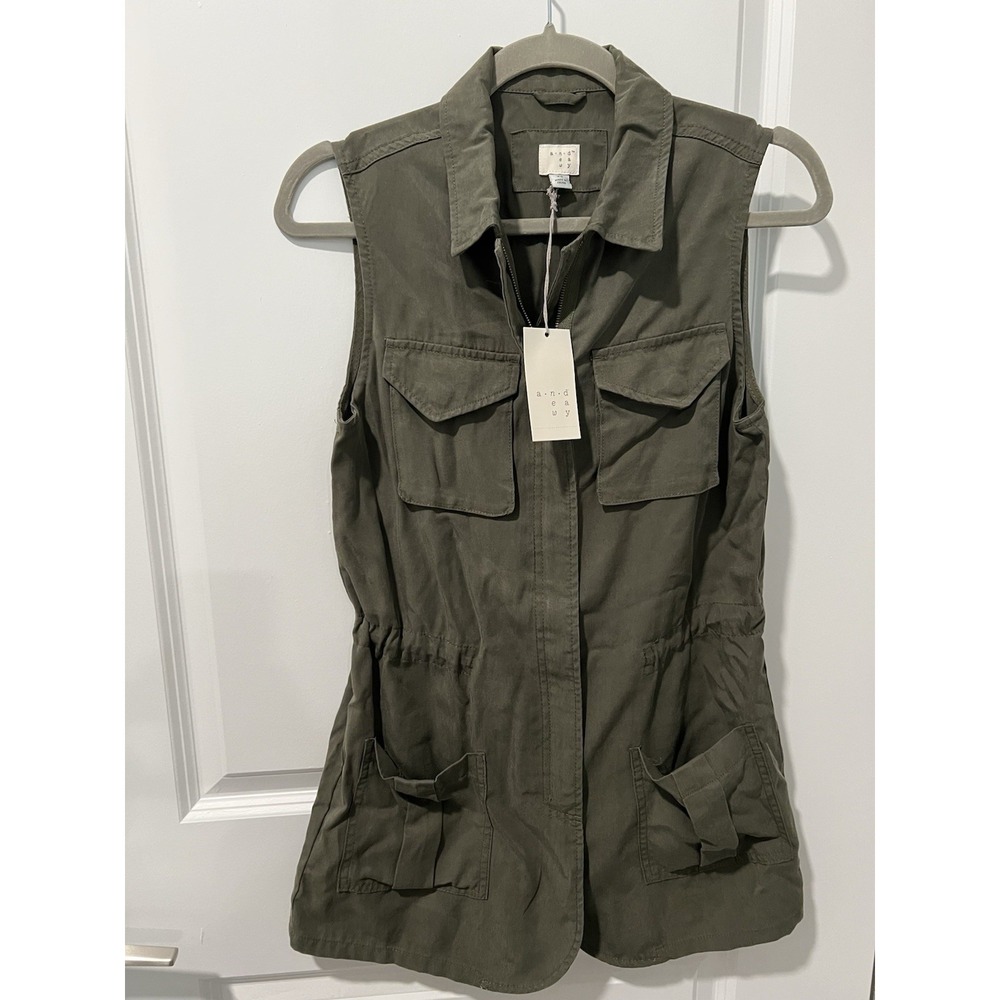 A New Day Women's Utility Vest Olive Green Size XS Drawstring Waist Pockets